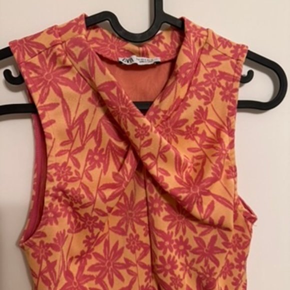 Zara pink and orange floral crop top two piece matching set - Picture 2 of 8